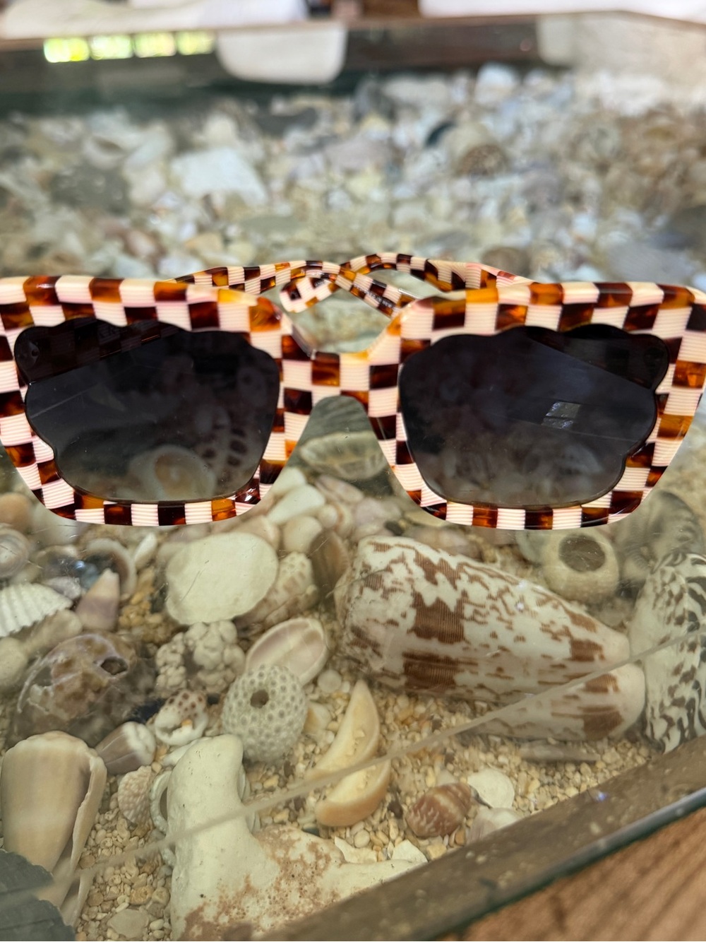 KREWE Checkerboard Tortoise Square Sunglasses - Brown/Cream women’s Elizabeth
